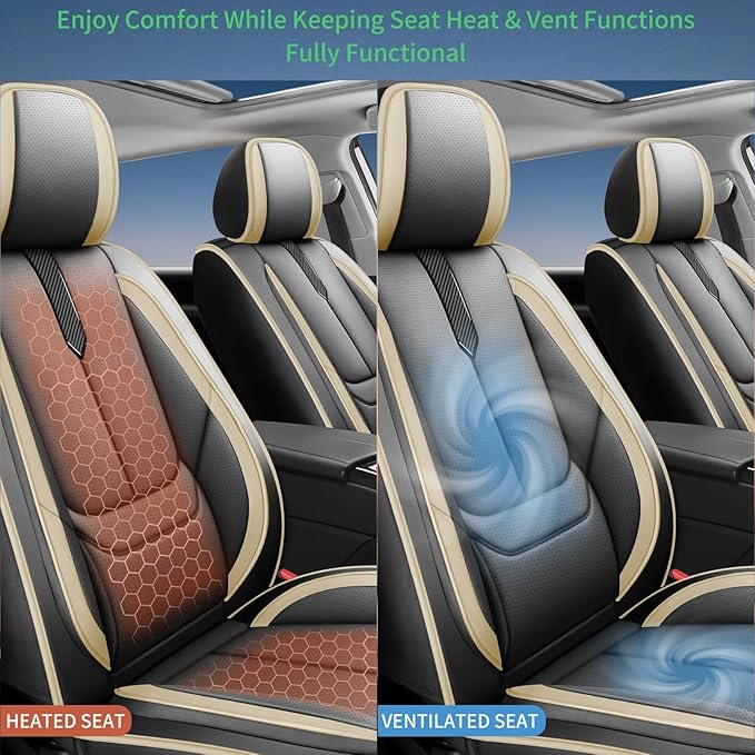Fit Forester Car Seat Covers for Subaru Forester 2007-2024 2025 2026 -Upgraded Premium Waterproof & Breathable Leather,Airbag Compatible,All-Weather Seat Cushion Protector,Full Set,Black-Beige
