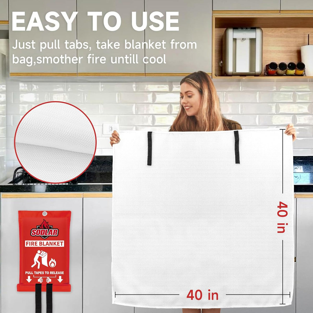 Fire Blanket Emergency for Home Kitchen - 40"x40" Fireproof Safety Protection Fiberglass Flame Retardant Blankets Survival Essential Kit for House Car Camping Outdoor Fireplace Grill BBQ - 1 Pack