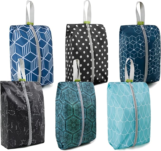 BeeGreen Shoe Organizer Shoe Bags For Travel with Zipper Closure, Shoe Storage Organizer with Handle Travel Bags, Green Blue Lightblue-Geometry, Large, Green Blue Lightblue-geometry