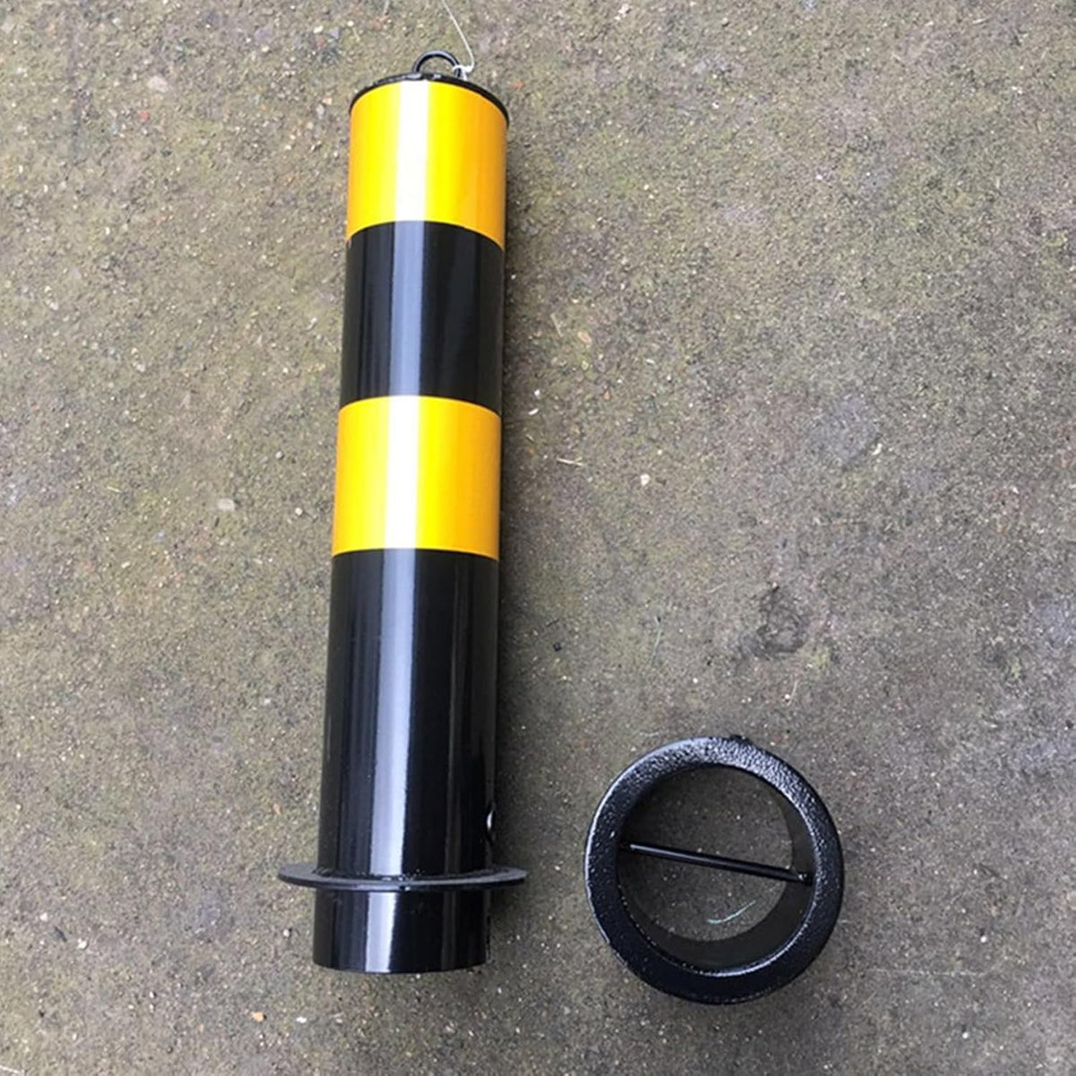 Parking Post, Removable Bollard, Yellow Safety Steel Bollard Post, with Reflective Strips and Hanging Ring, Basement Parking Lock Pillar Stations Column Lock Roadblocks Boll