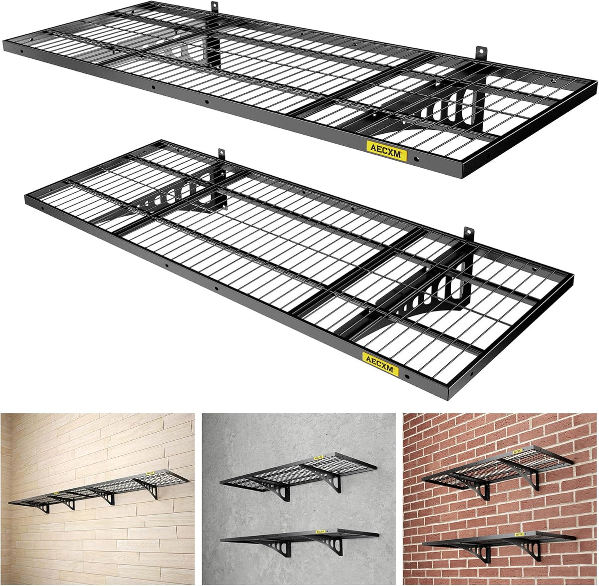 1.64x4ft 2Pack Wire Shelving Unit Heavy Duty Garage Storage Shelves Wall Mounted Black 560lbs Load Capacity（20-inch-by-48-inch）