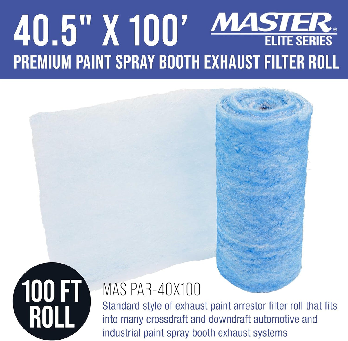 Master Airbrush Elite Paint Spray Booth Exhaust Filter Roll 40.5" x 100' - 18 Gram Heavy-Duty Fiberglass Paint Arrestor for Filtering Overspray Particles in Auto Body Shops & Refinish Booths