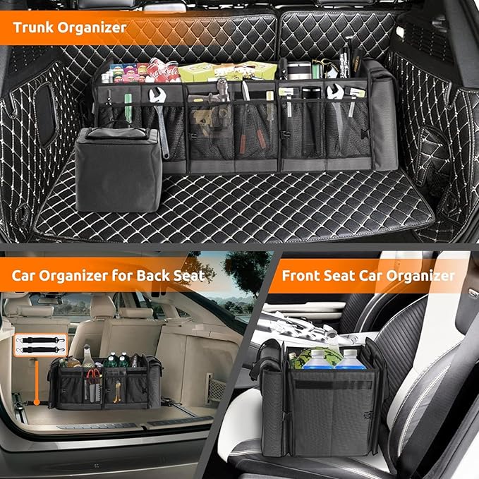 Large Trunk Organizer with Portable Leakproof Cooler Bag,Foldable Cover,Adjustable Securing Straps,Collapsible Trunk Organizer for Suv Car Truck Sedan (4-in-1 with Cooler)