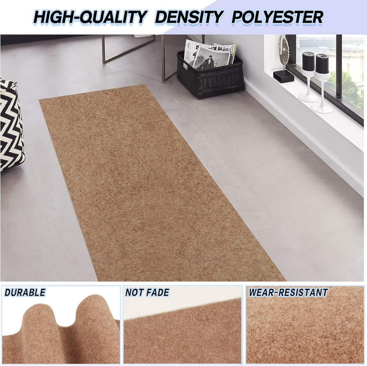 Custom Size Backed Non-Slip Area Rugs Runner, Easy Clean, Waterproof Runner Rugs for Hallway Entryway, Kitchen, Laundry, 4FT x 43FT, Beige