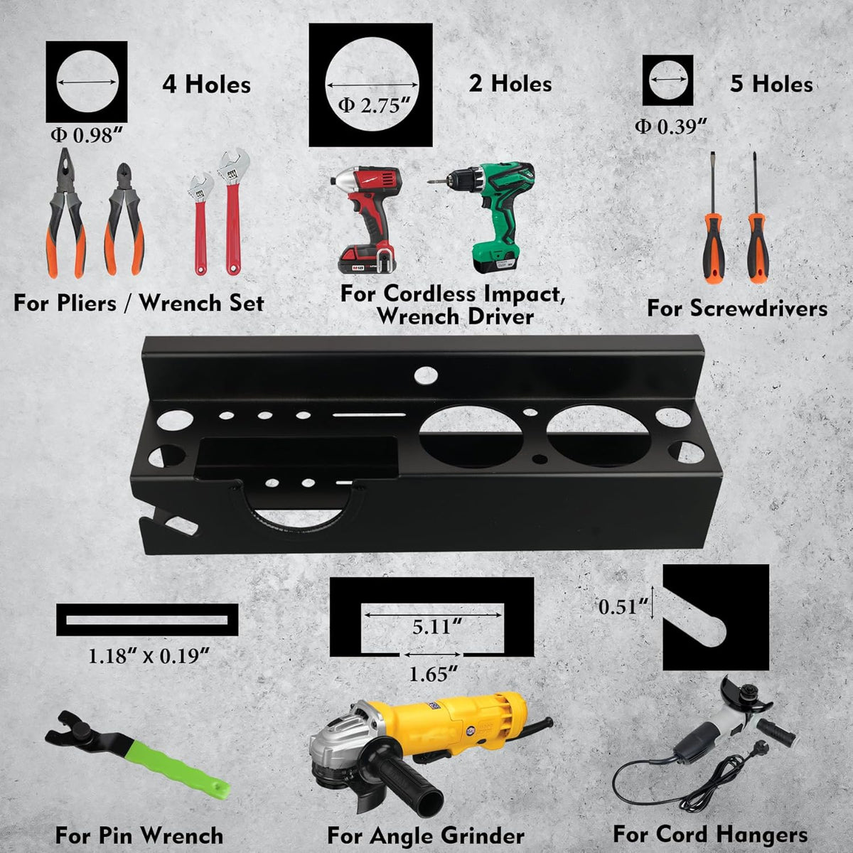 MUTUACTOR Power Tool Organizer,Heavy Duty Drill Driver Angle Grinder Holder,Quick Access Impact Drill Holder Tool Rack Utility for Rolling Tools Chest Utility Storage Carts