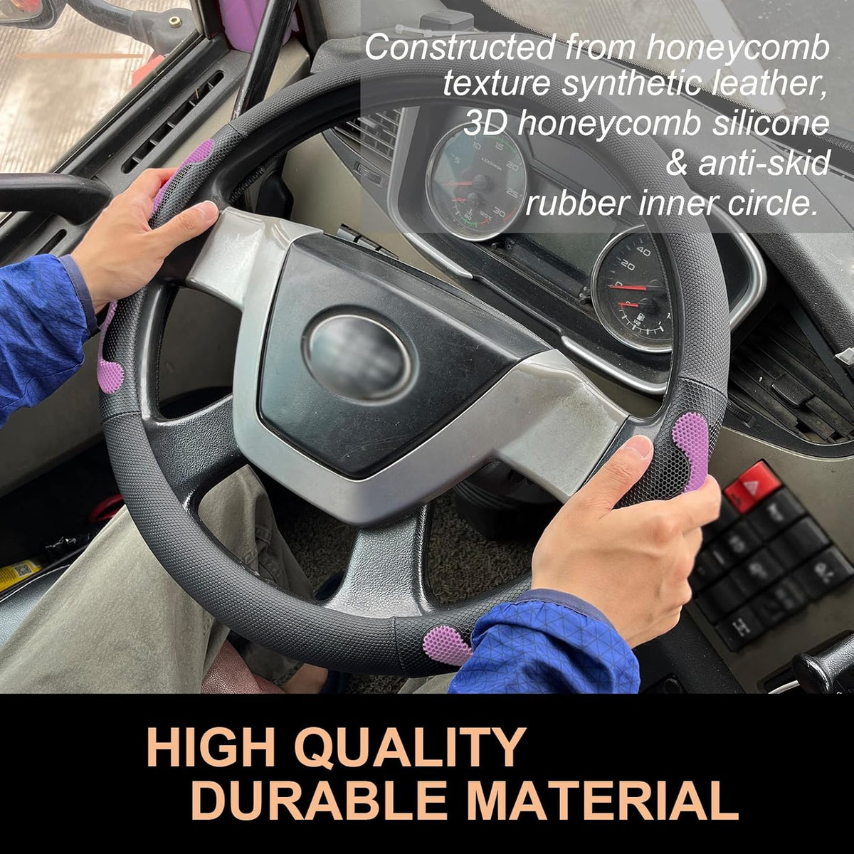 PINCTROT XL Size 17.5-18 Inch Comfy Grip Steering Wheel Cover for Semi Truck, Fits RV, Big Rig Trucker, 18 Wheeler and Classic Cars, Anti-Slip Design 17.5-18 Inch(Silicone Purple)