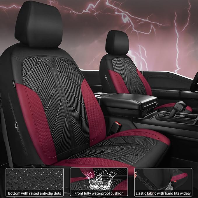 CAR PASS Waterproof Black Red Car seat Covers Front Seat Covers Neoprene Wetsuit,All-Weather Non-Slip Durable,Universal Fit for SUV Sedan Truck Automotive,Armrest Airbag Compatible,Emboss Black Red