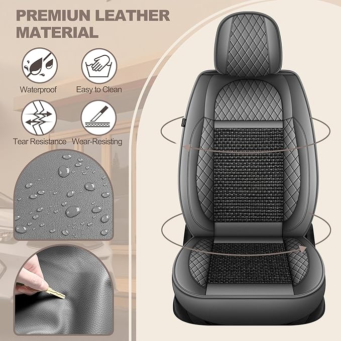 TTX LIGHTING for Nissan Pathfinder 2011-2026 Car Seat Covers, Breathable Ice Silk & Leather Seat Protector, Cool & Anti-Sweat for Long Driving, Airbag Compatible, 2 Front Seats (Black&Gray)