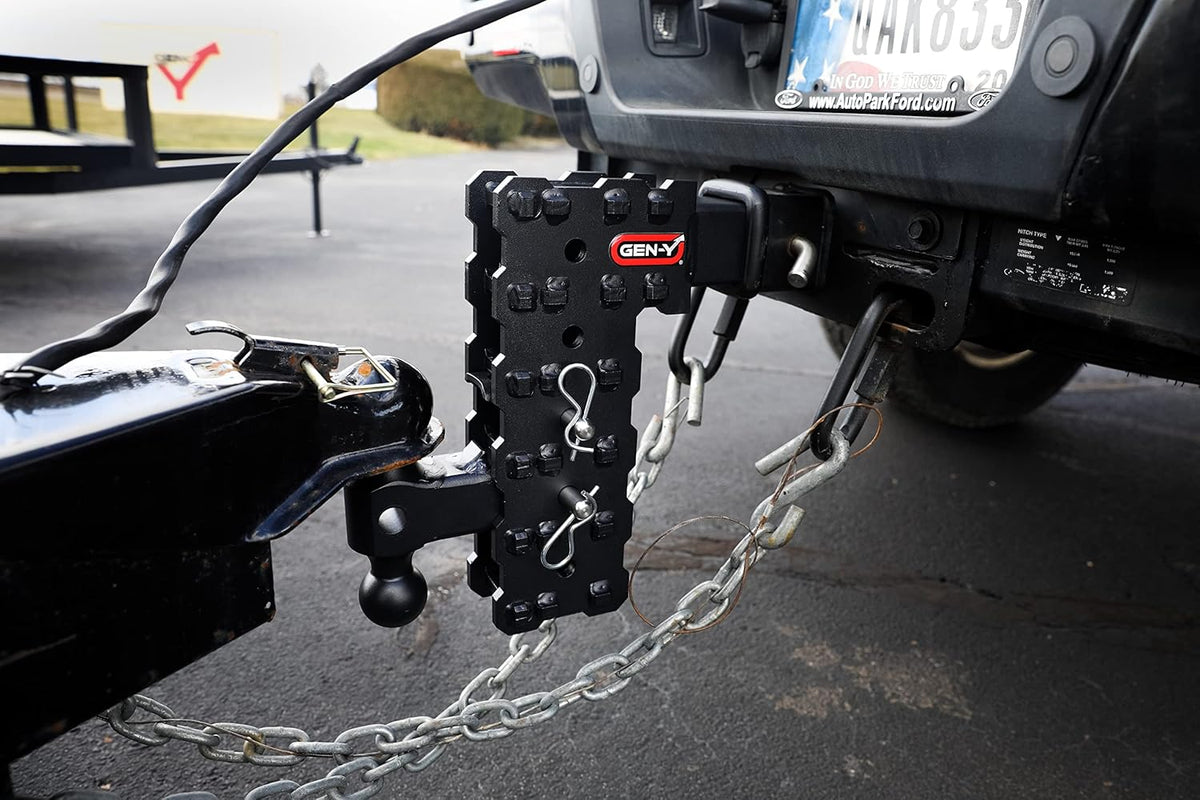 GEN-Y Hitch Solid Shank Adjustable Tow Hitch with Dual-Ball and Pintle Lock for 2.5" Receiver - 7.5" Drop - 16,000 LB Towing Capacity - 1,600 LB Tongue Weight - Black