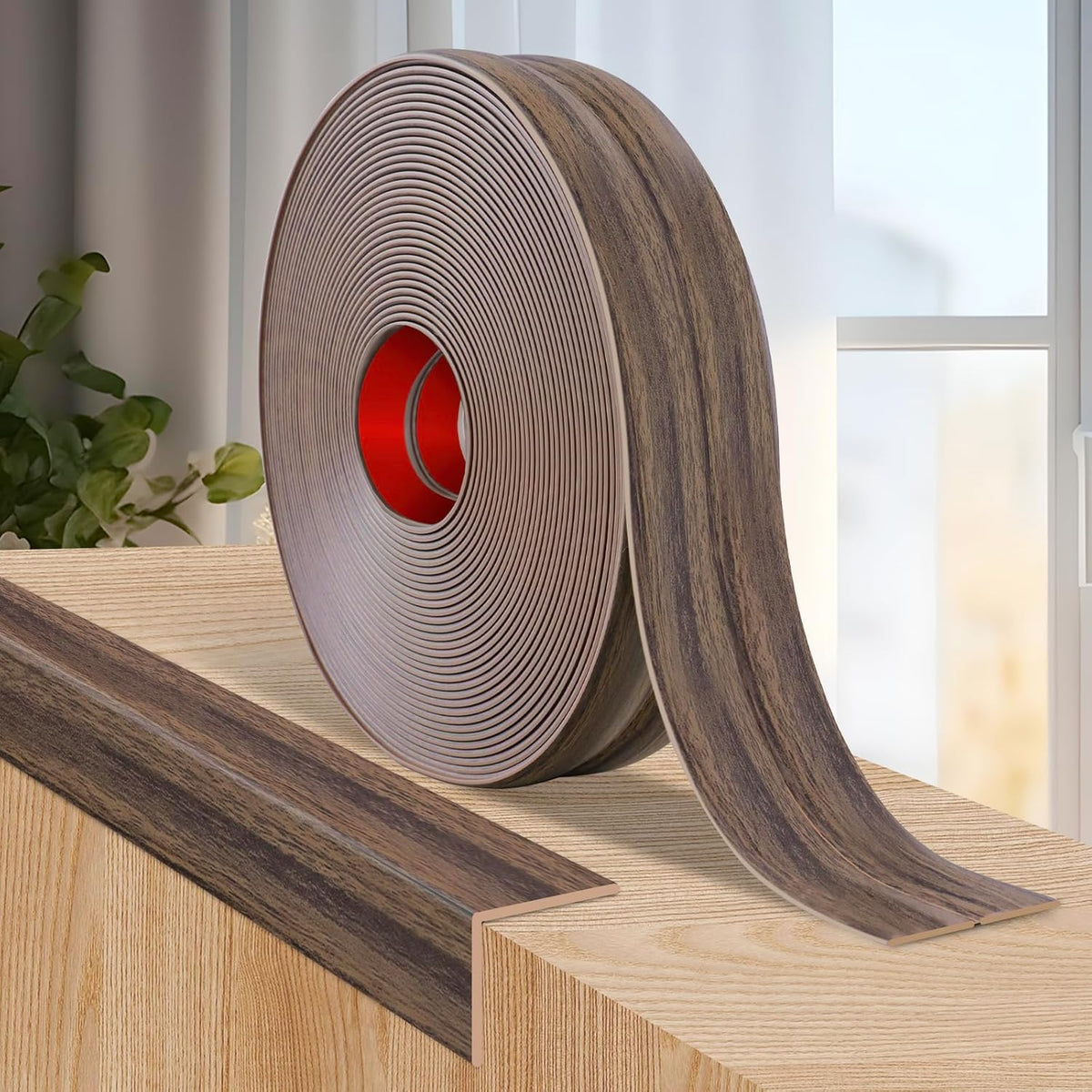 Flexible Wall Corner Protector Moulding Trim Peel and Stick Wall Corner Guards Edge Protector Self Adhesive Molding Trim Strip for Edge Ceiling (Smoked Brown Wood Grain, 1.6 in x 20 Ft)