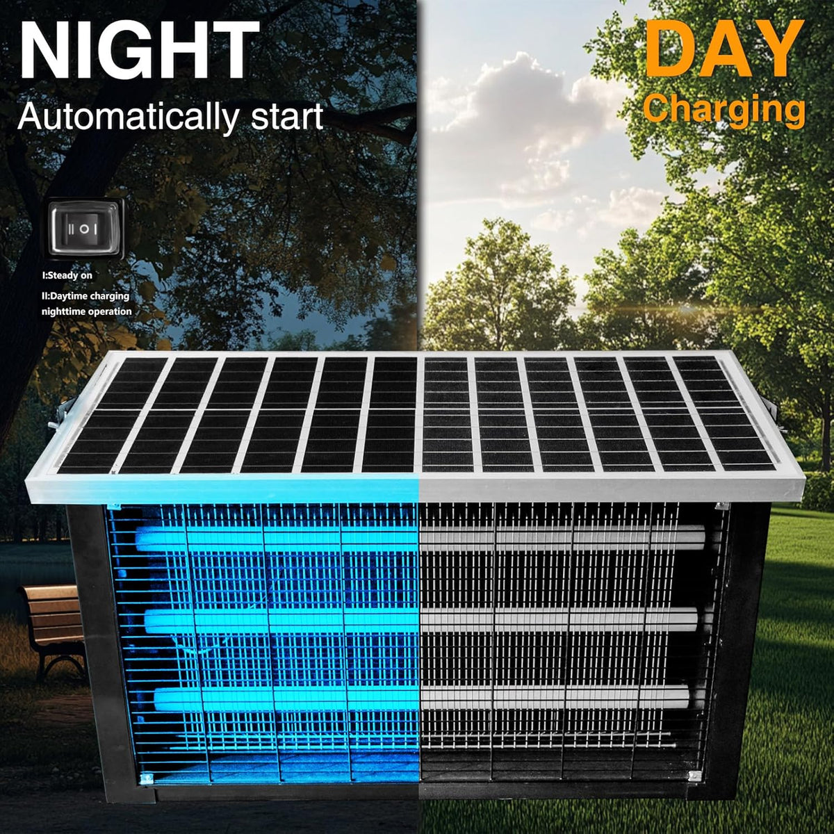 Solar Bug Zapper Outdoor for 2000 sq.ft, Portable Mosquito Zapper with 13 FT Extension Cord, Rechargeable Electric Fly Zapper with High Powered for Patio Garden Backyard RV Camping Pond Pest Control