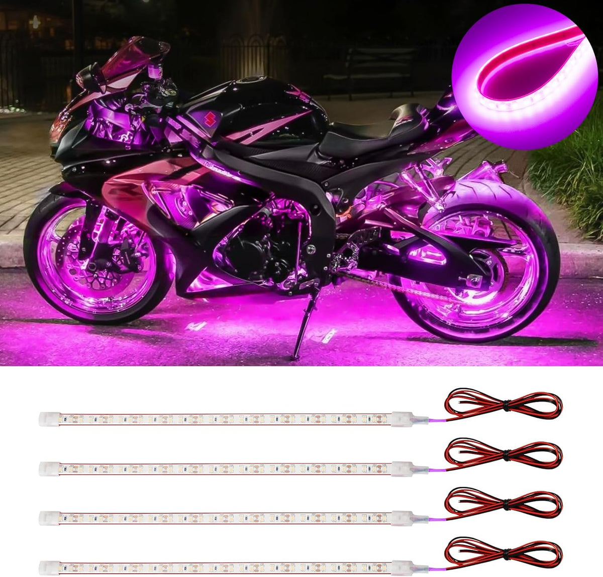 Pink Led Strip Lights,12V Interior Light Strip IP68 Waterproof Cuttable for Car Motorcycles Boat Golf Cart Truck Cargo Home Decoration with Strong Nano Tape 12inch(Pack of 4)