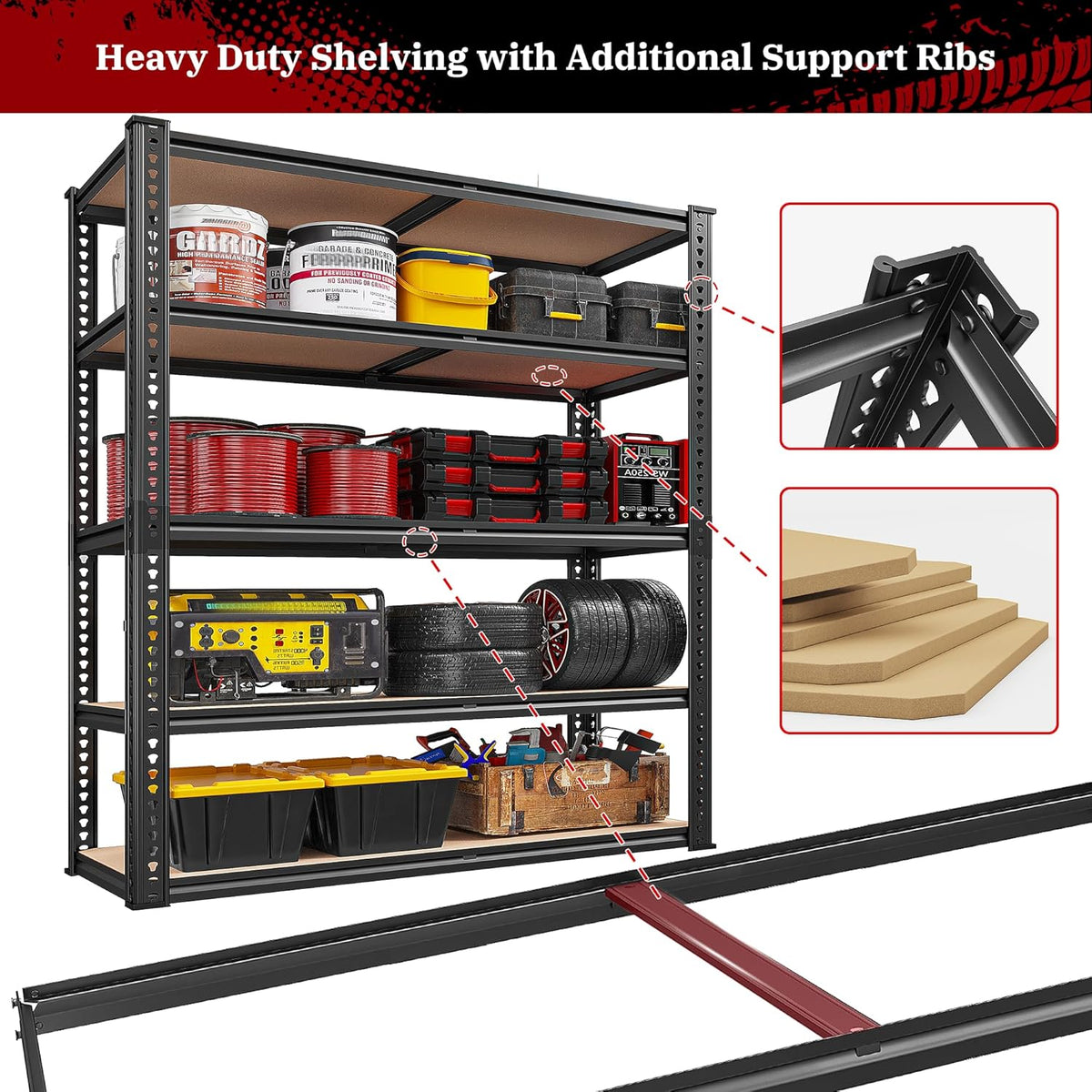 REIBII 40" W Garage Shelving 2500LBS Storage Shelves 72" H Metal Shelving 5 Tier Metal Shelves Adjustable Pantry Shelf for Closet Kitchen Warehouse 40" W x 19.7''D x 72''H