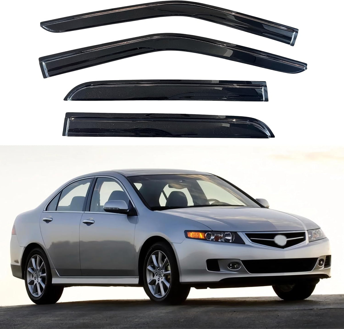 KPY Window Visor Compatible with Acura TSX 2004-2008, 4PC Rain Guard Side Window Vent Deflectors Tape-On Mugen Style, 2004 2005 2006 2007 2008