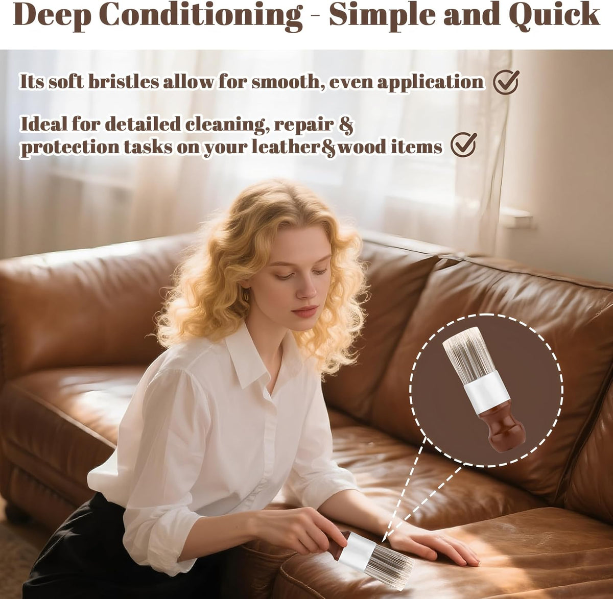 Salve Brush for Furniture,Leather&Wood Care Cleaning Brush,Furniture Brush with Comfortable Short Handle&Soft Bristles,Durable Salve Wax Brushing Tool for Home Office Sofas Car Interiors,Bags,Shoes