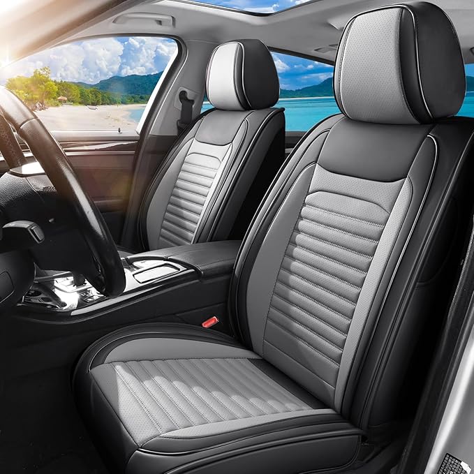 Front Seat Covers Fit for Toyota Corolla 2000-2026, Car Seat Covers Front Seats, Breathable Faux Leather Automotive Seat Covers Front Pair Anti-Slip Seat Cover(Black&Gray, Front)