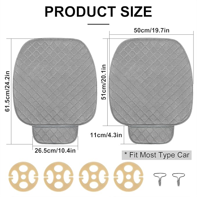 surpassme 2 Comfortable Car Seat Covers Universal Front Seat Coves for Car Accessories with Storage Pockets, Padded Car Interior Covers for Automotive, SUV, Truck, and Van (Grey)