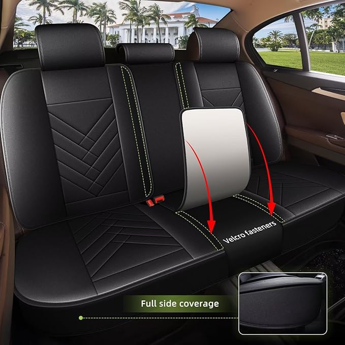 AOMSAZTO Car Seat Covers Fit for Jeep Cherokee 2014-2025 Full Set Premium Seat Covers Waterproof Leather Automotive Seat Cushion Protector Compatible with Airbag(5 Seats,Black)