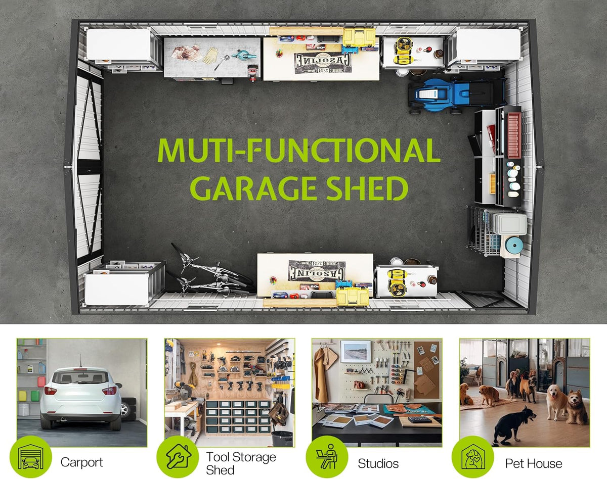 Jocisland 13.2x20.7x8.4 FT Heavy Duty Carport, Metal carport with 2 Lockable Doors & 4 Windows, Carport Canopy for for Car, Truck, Garbage Can, Tool, Lawnmower, Grey