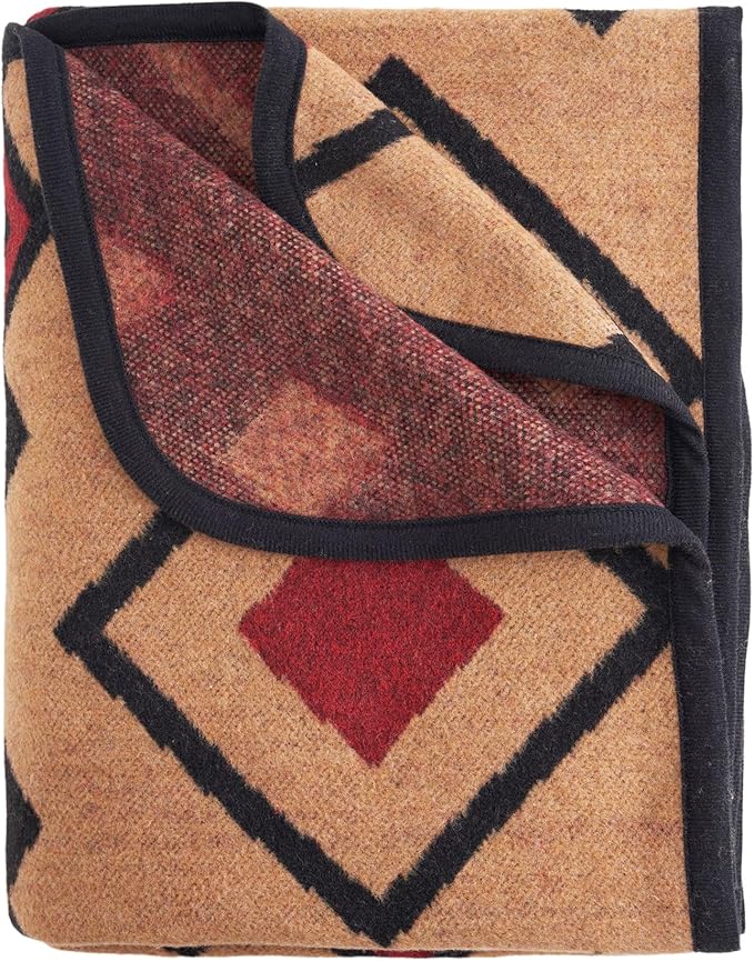 PuTian Merino Wool Blanket - Large Warm Soft Washable Wool Throw for Bed Couch Camping Outdoor Travel Emergency, Camel Check
