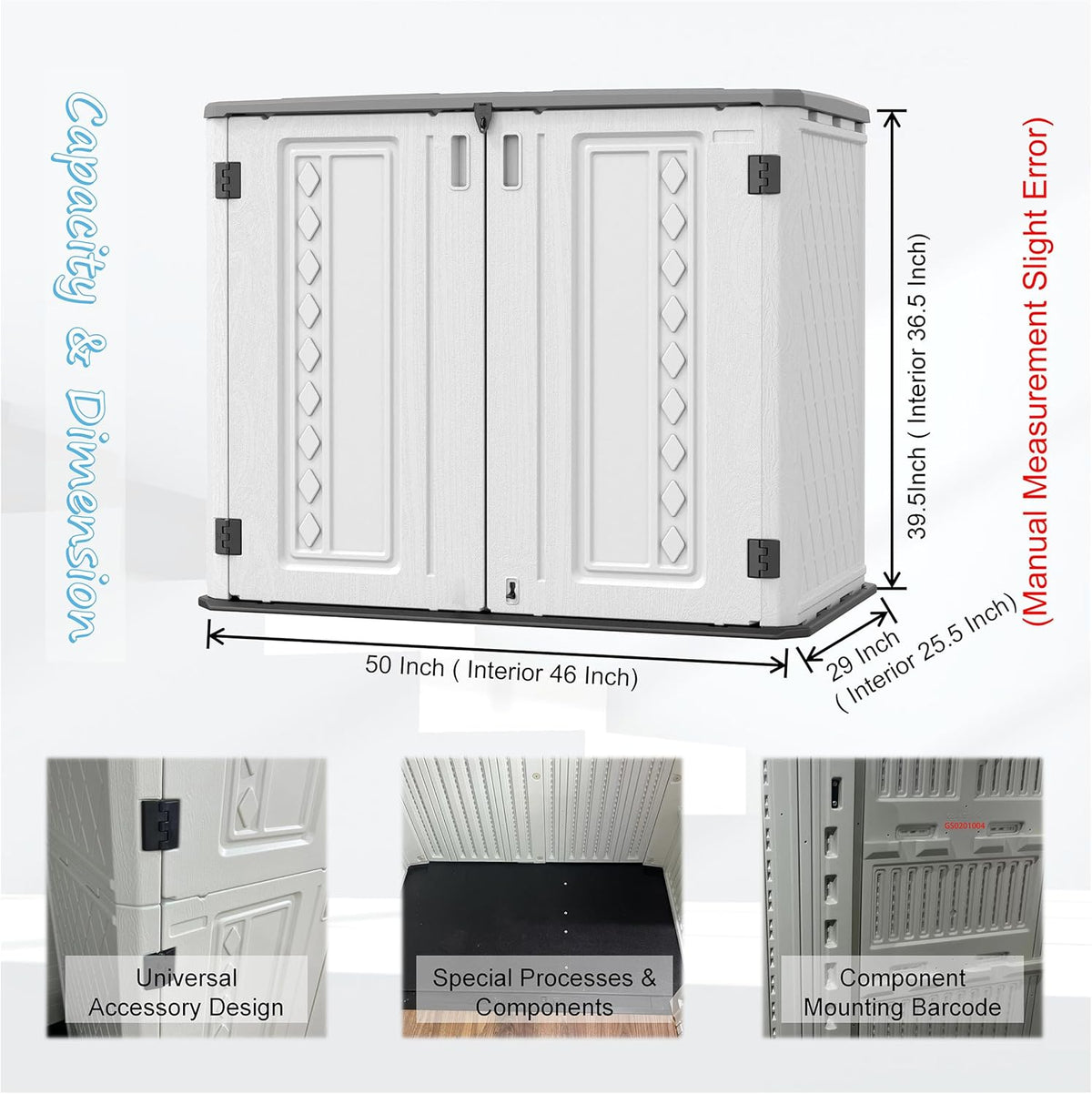 Sheds & Outdoor Storage, 34 Cu.ft Horizontal Storage Sheds Outdoor with Floor, Outdoor Storage Cabinet Waterproof for Garage Storage, Pool Storage, Bike Shed, Garden Shed