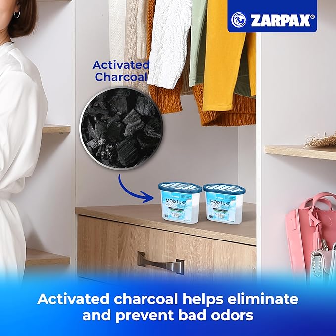 ZARPAX Moisture Absorber Fresh Cotton 10.5 oz/300g | Removes Moisture, Damp & Humidity | Odor Absorber With Fresh Cotton Fragrance | Moisture Trap for Bathroom, Closet, Kitchen | Set of 6