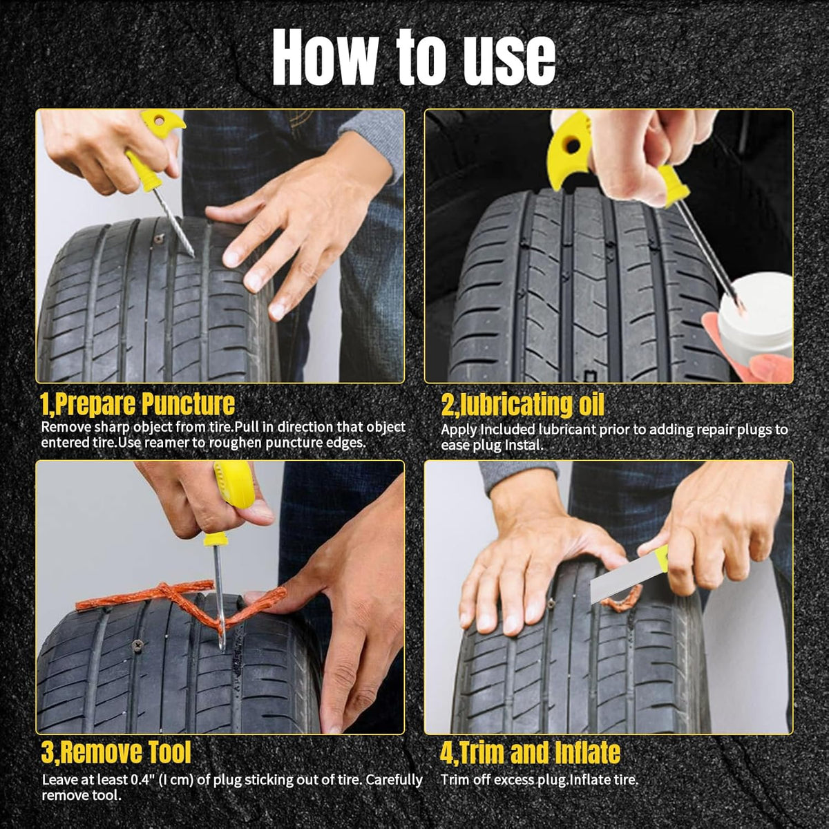 Tire Repair Kit, 33Pcs Heavy Duty Tire Plug Kit, Universal Tire Repair Tools to Fix Punctures and Plug Flats Patch Kit for Cars, Motorcycles, Atvs, Tractors, Etc