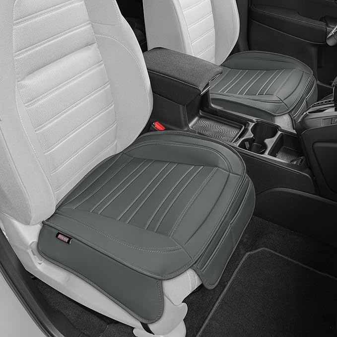 Motor Trend Seat Covers for Cars Trucks SUV, Faux Leather 2-Pack Gray Padded Car Seat Covers with Storage Pockets, Premium Interior Seat Cover