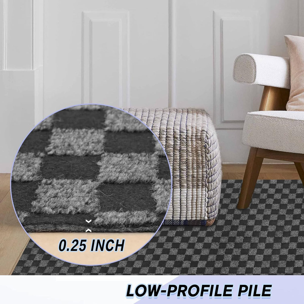Custom Size Backed Non-Slip Area Rugs Runner, Easy Clean, Waterproof Runner Rugs for Hallway Entryway, Kitchen, Laundry, 4FT x 21FT, Gray Checkered