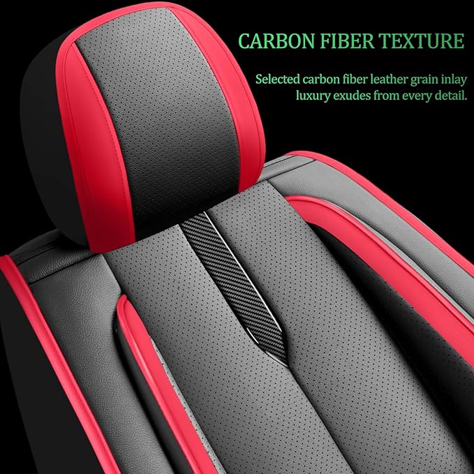 Fit Kona Car Seat Covers for Hyundai Kona 2018-2024 2025 2026 -Upgraded Premium Waterproof & Breathable Leather,Airbag Compatible,All-Weather Seat Cushion Protector,2 Front/Black-Red