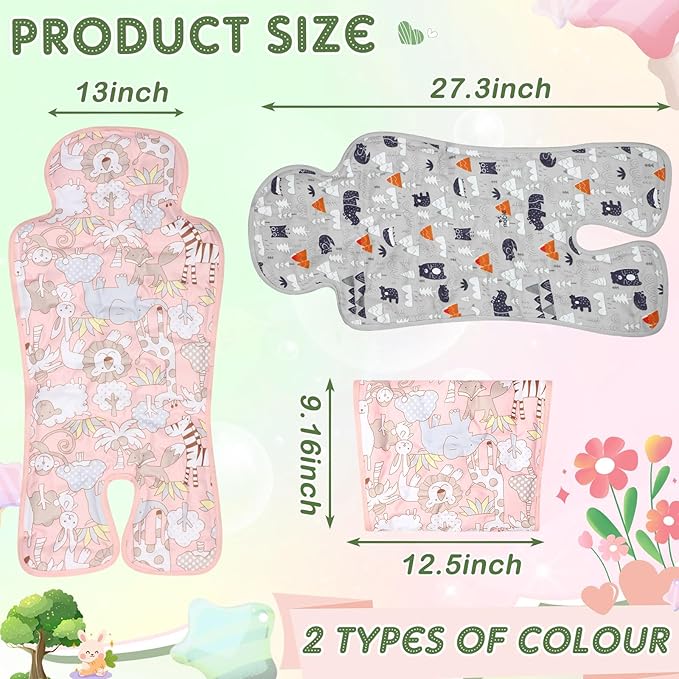Pinkunn 2 Pcs Gel Car Seat Cooling Pad for Baby Summer Breathable Ice Cushion Multifunctional Ice Stroller Cooler Mat for Stroller Baby Dining Chair Child Safety Seat(Vivid Color,Forest, Animal)