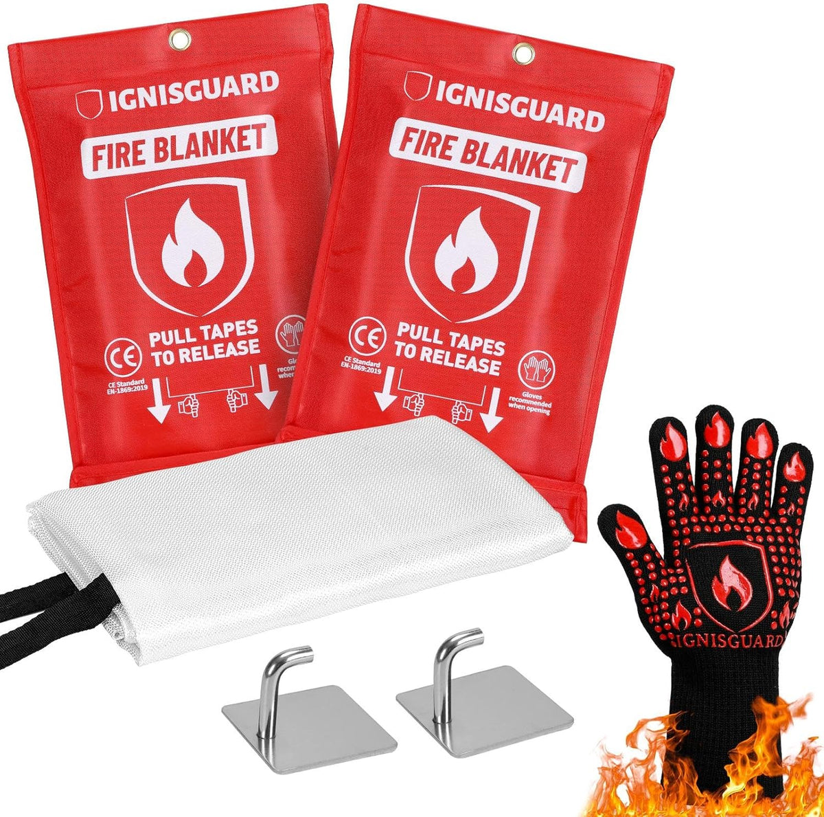 Emergency Fire Blanket for Home and Kitchen, 2-Pack 40"x40", Fiberglass Fire Blankets Emergency for Home BBQ Grill Camping Car Office Warehouse Picnic Fireplace Fireproof Survival Safety