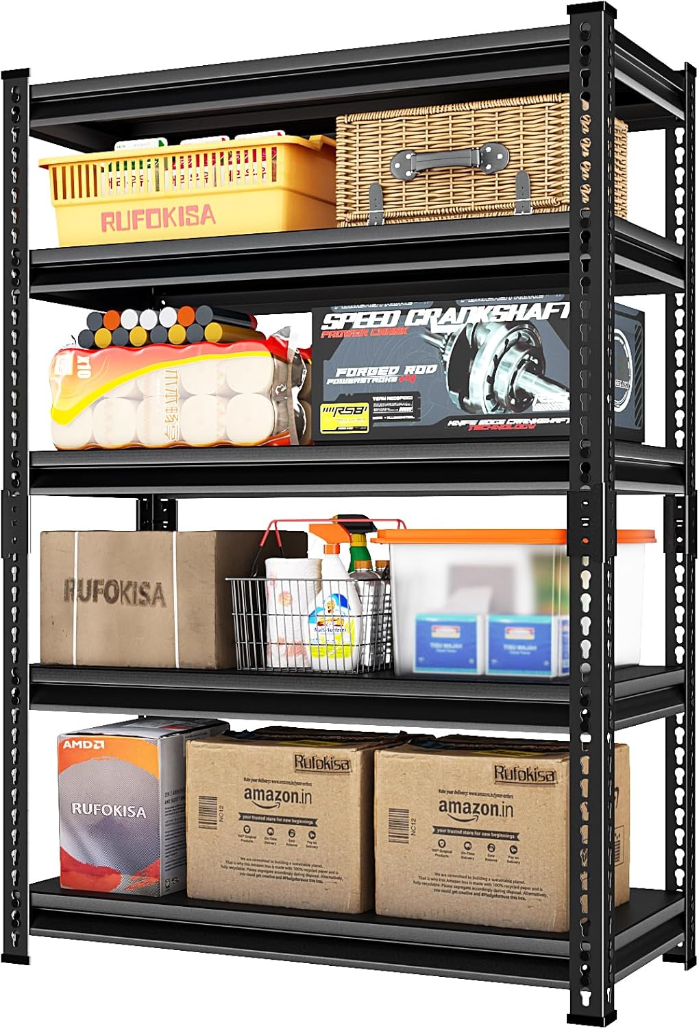 40" W Garage Shelving Heavy Duty，2000LBS Loads Adjustable Garage Storage Shelves, 5-Tier Metal Shelving Units and Storage Racks Heavy Duty, 40”W x 18”D x 72”H，Black