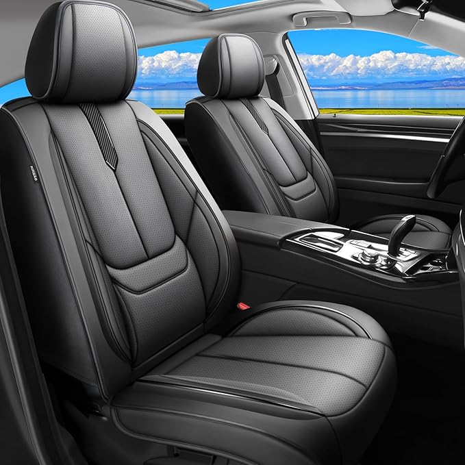 Fit CRV Car Seat Covers for Honda CR-V 2013-2024 2025 2026 -Upgraded Premium Waterproof & Breathable Leather, Airbag Compatible, All-Weather Seat Cushion Protector,2 Front/Black