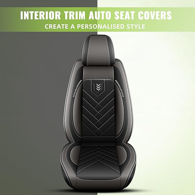 AOMSAZTO Car Seat Cover for Chevrolet Chevy Traverse 2018-2026 Front Set: Waterproof Faux Leather Car Seat Protector from Scratches - Interior Seat Covers Decoration Refresh Accessories - Black&Grey