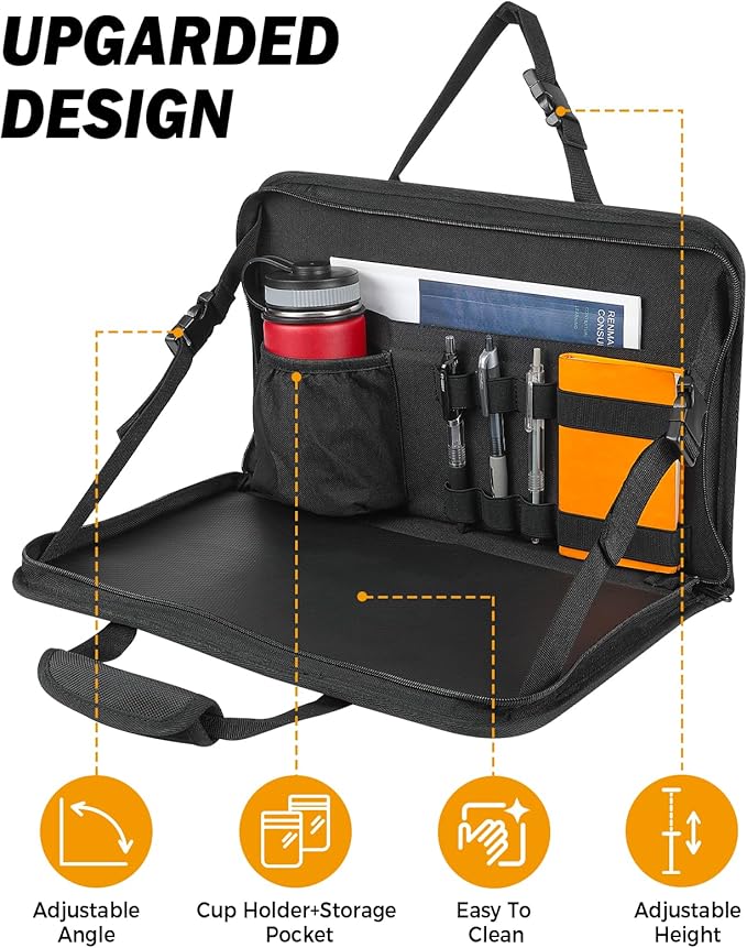 JOYTUTUS 3 in 1 Steering Wheel Eating Tray Upgraded(16.1 * 10 inch), Car Back Seat Laptop Desk, Multifunctional Car Office Bag, Car Work Table for Writing, Car Organizer for Kids, Commuters, Family