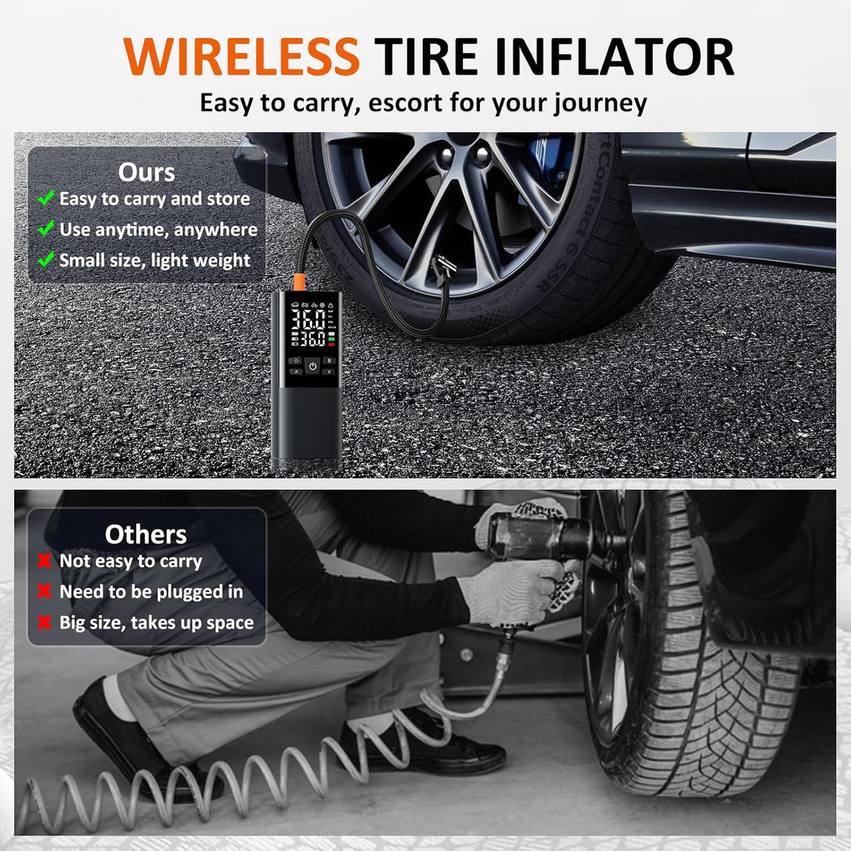 Bestview Tire Inflator Portable Air Compressor-150PSI Air Compressor 4X Faster, Equipped with Digital Pressure Gauge and LED Light,Suitable for Cars, Bicycles, Motorcycles and Ball Sports Equipment