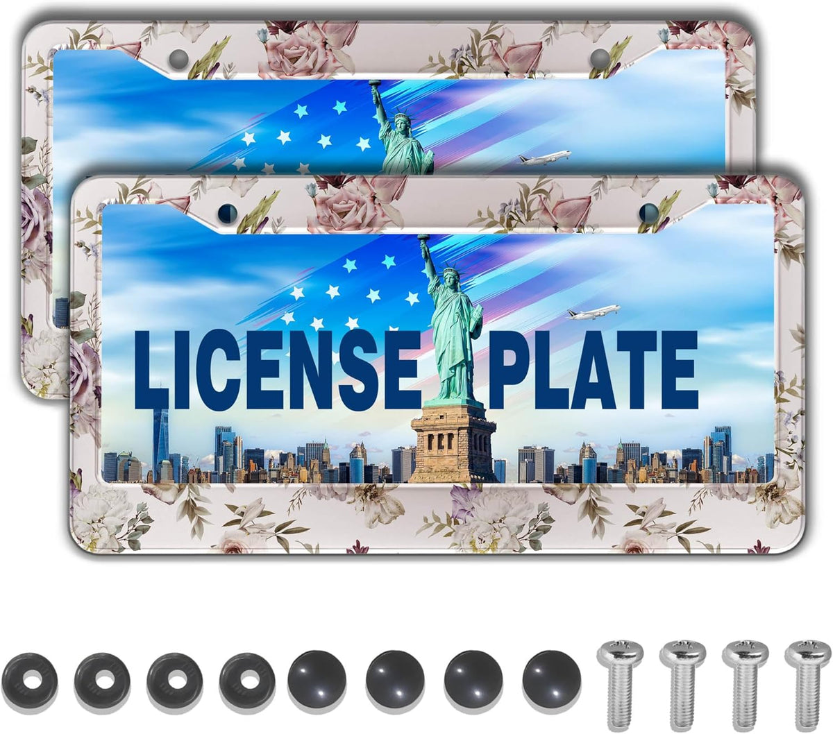 License Plate Bracket for Women Multicolor License Plate Frames for Men Vintage Floral Aluminum Metal Car Accessory 2 Pack with Screw Covers Set