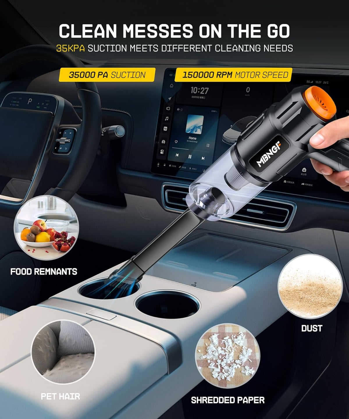 Car Vacuum Portable Cordless, High Power Suction & Blower, Wireless Handheld Vacuum Cleaner for Car, Home, Office, Pet(Deep Dark Black)