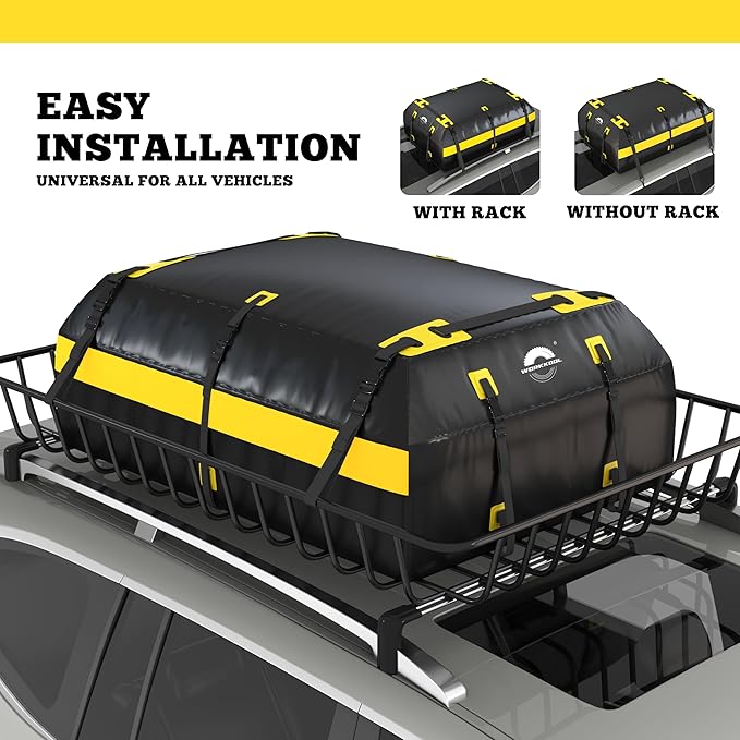 Rooftop Cargo Carrier Vehicle Soft-Shell Carriers, Heavy Duty Car Roof Bag Waterproof Without Rack, Car Topper Luggage Carrier-with 6 Hooks&Mat(19.4 Cuft)