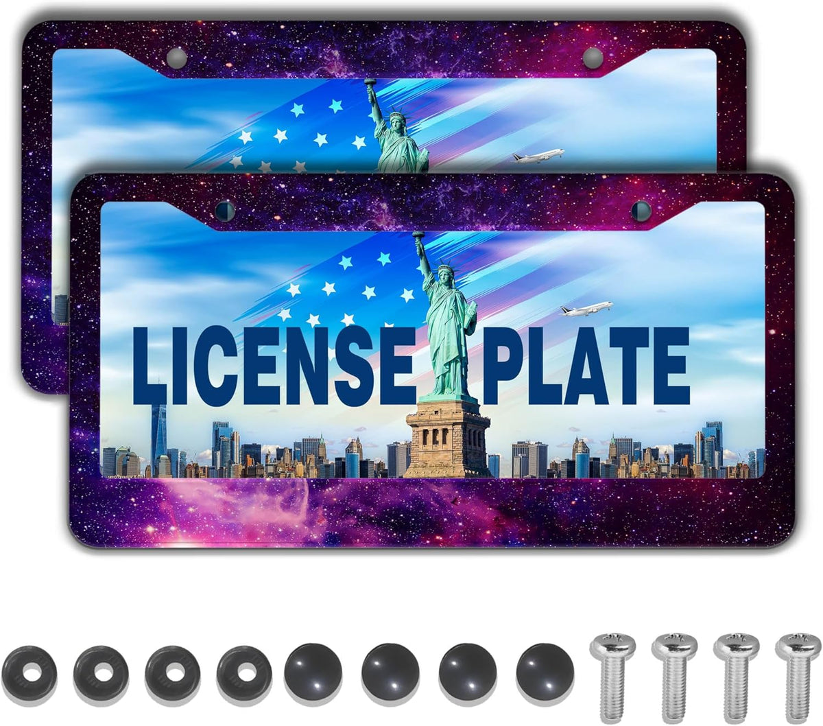 License Plate Frames Multicolor License Plate Cover Beautiful Galaxy Space Universal Aluminum Car Accessory 2 Pack with Screw Covers Set
