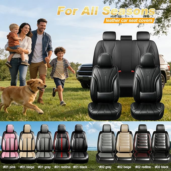 Fit Cruze Car Seat Covers for Select Chevrolet/Chevy Cruze 2011-2019 - Premium Full Coverage Leather, Airbag Compatible, Waterproof & All Weather Seat Cushion Protector, Full Set, Black
