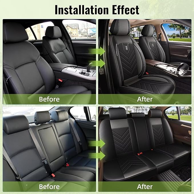 AOMSAZTO Car Seat Covers Full Set for Toyota Venza 2009-2020: Faux Leather Automotive Seat Cover Waterproof Compatible Airbag(5 Seats, Black&Grey)