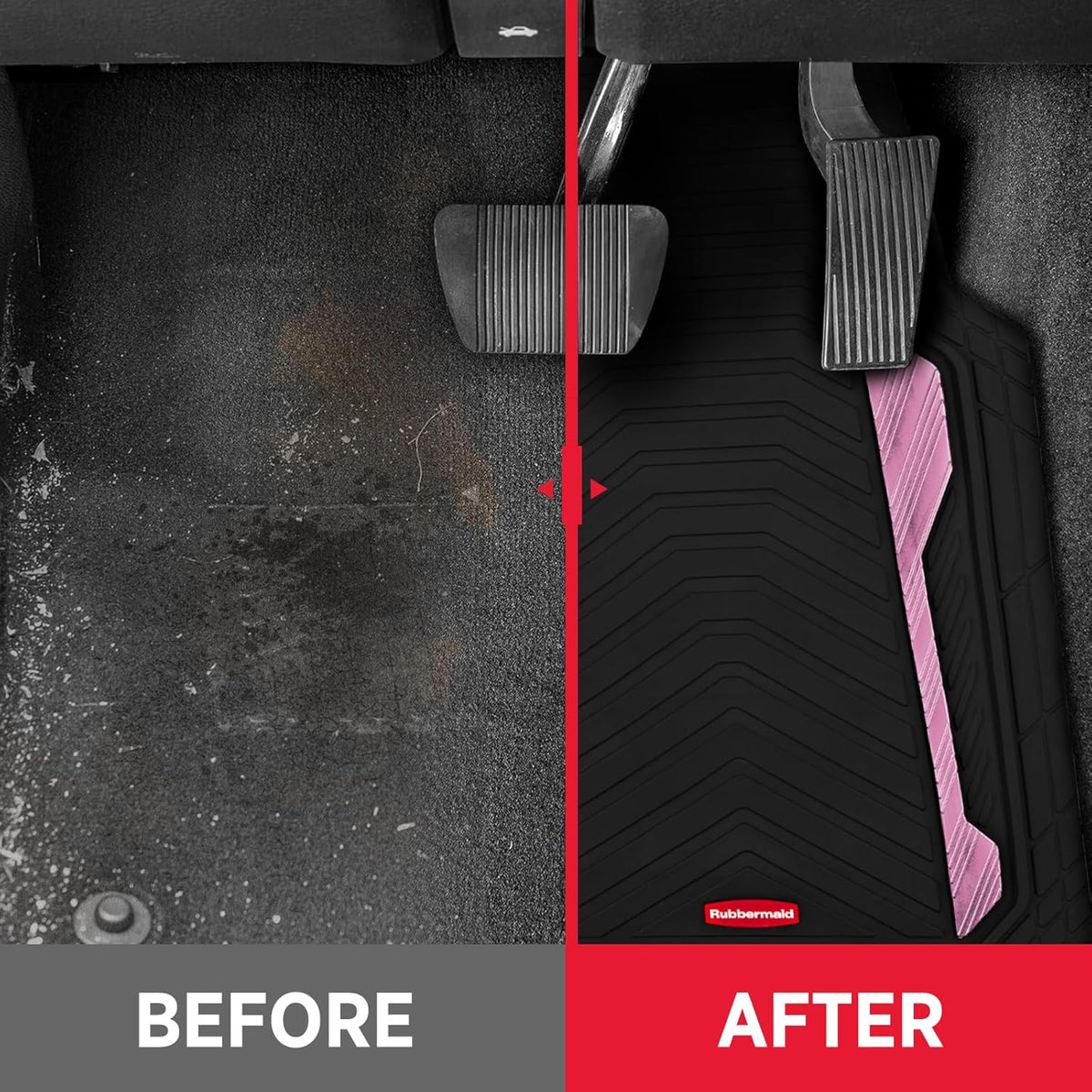 Rubbermaid Car Floor Mat, Heavy Duty All-Weather Car Mats Full Set with Dual-Tone Pink Aluminum Inserts – Universal Fit, Anti-Slip Backing, Trim-to-Fit for Most SUV, Sedan, Van