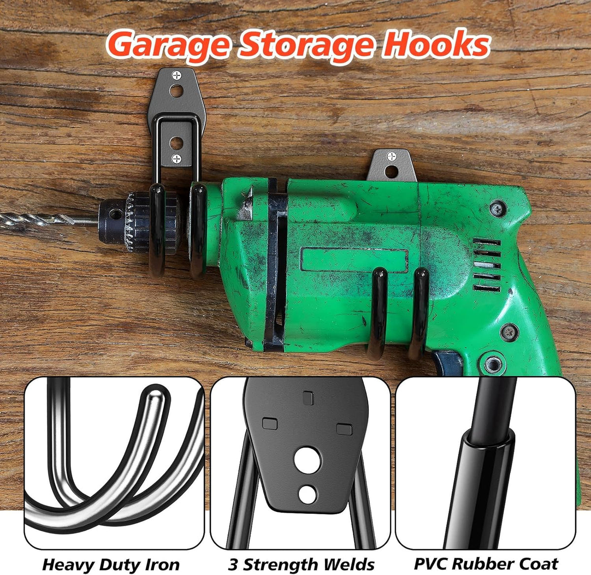 4 Pack 5.5x4.1 inch J Heavy Duty Garage Hooks,Solid Steel Wall Mount Hangers,with Anti-Slip Coating,for Hanging and Organising Ladder,Bike,Ropes,Broom,Garden,Yard and Power Tools