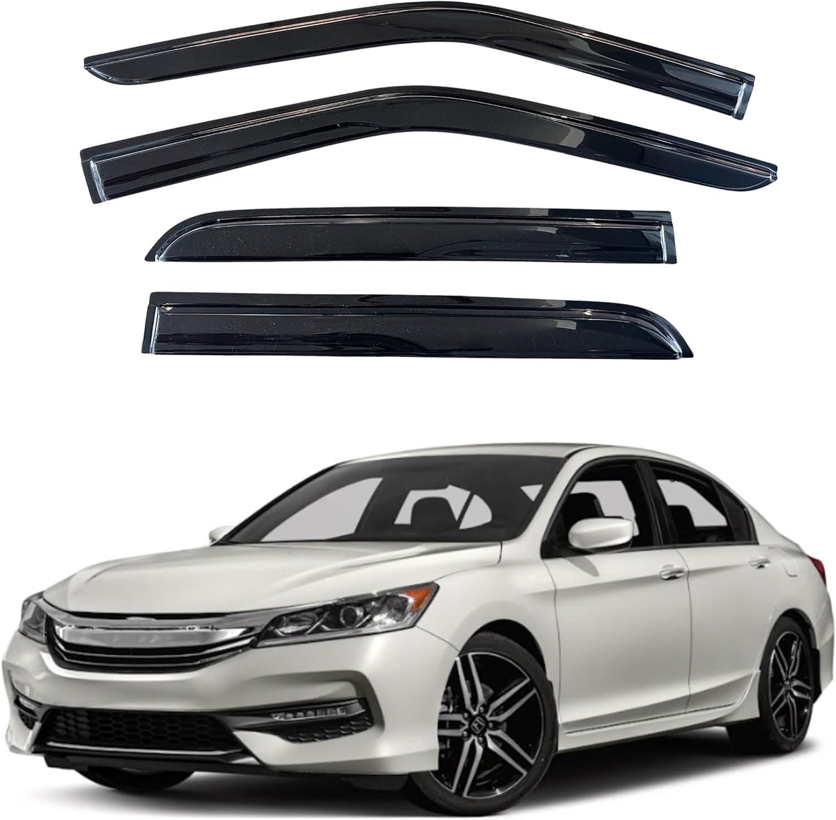 KPY Window Visor Compatible with Honda Accord Sedan 2013-2017, 4PC Rain Guard Side Window Vent Deflectors Tape-On Mugen Style, 2013 2014 2015 2016 2017