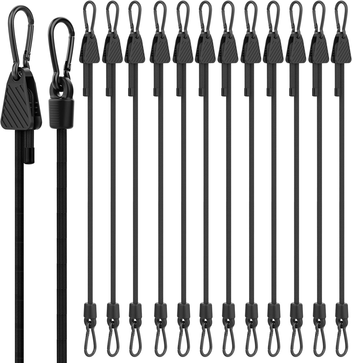 Bungee Cords with Hooks, Upgrade 60 inch Adjustable Bungee Cords with Carabiner Hooks, Easy to Adjust from 7'' to 60'' Elasticity UV-Resistance Bungee Straps Heavy Duty for Bike, Cargo, Tent, 12 Pack