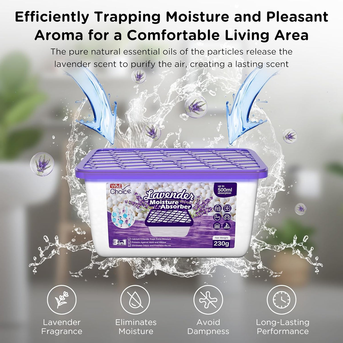 W&E Choice Moisture Absorbers With Lavender Scent, Portable Dehumidifier for Closet&Bathrooms, Kitchen, Humidity Absorber Odor Eliminator Absorber