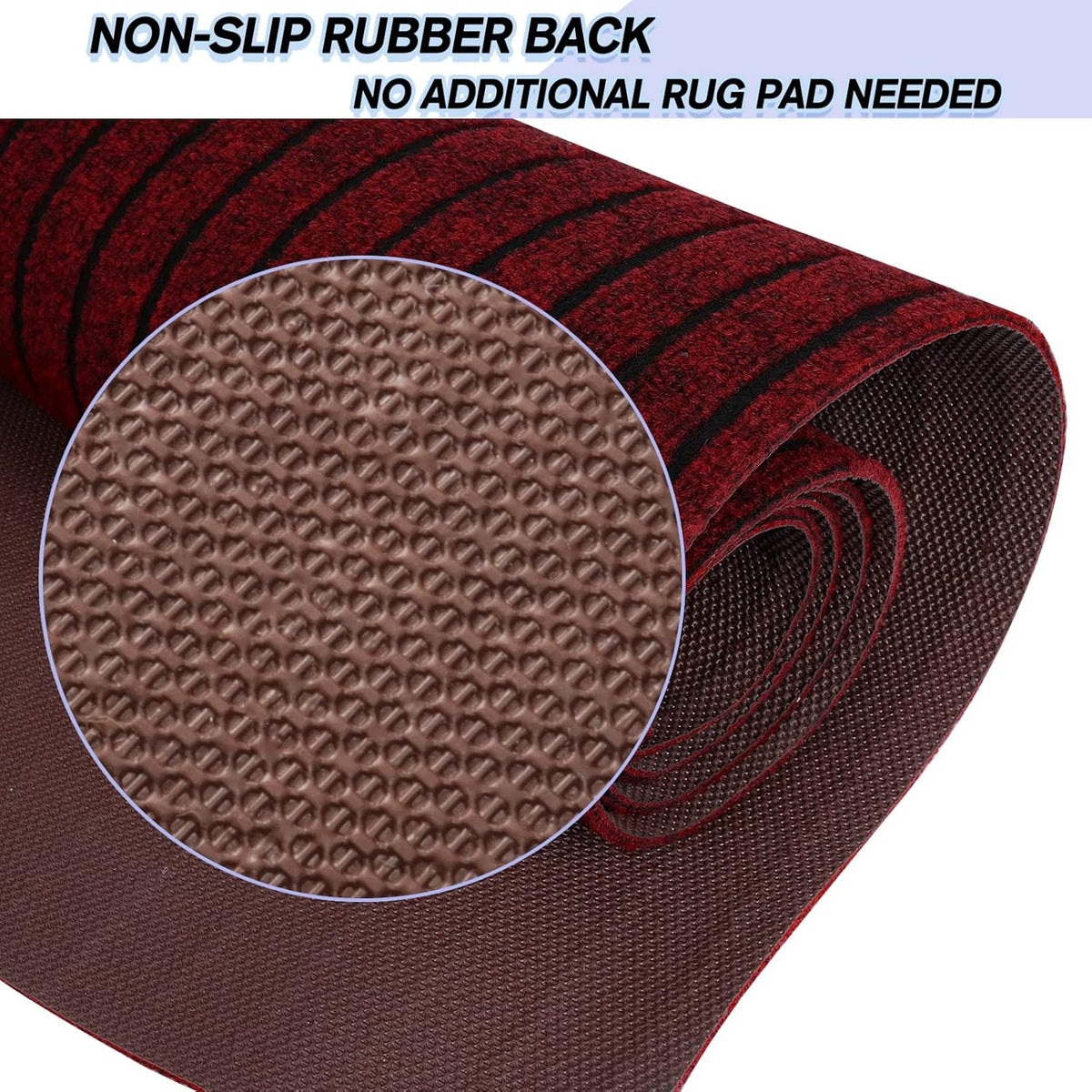 Custom Size Backed Non-Slip Area Rugs Runner, Easy Clean, Waterproof Runner Rugs for Hallway Entryway, Kitchen, Laundry, 2FT x 75FT, Red Stripe