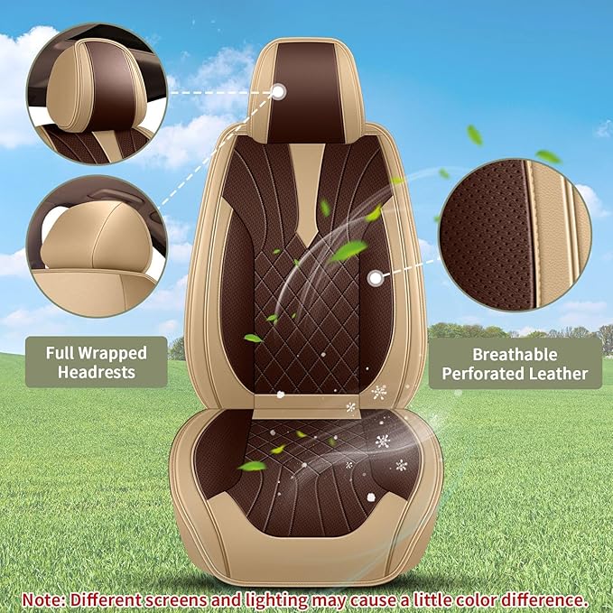 Full Set Seat Covers Fit for Toyota 4Runner 2003-2025 2026: Breathable Leather Car Seat Covers - Waterproof Car Seat Protector Compatible Airbag (Beige)